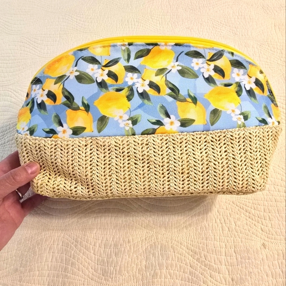 Lemon Floral Cosmetic Bag with Woven Base - Picture 2 of 8